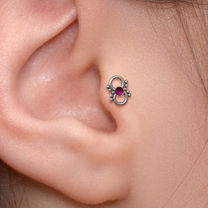 Titanium Tragus Piercing - Cartilage Piercing Ruby - Tragus Labret Stud - Forward Helix Stud - Conch Labret Ring - Labret Jewelry