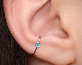 Titanium Forward Helix Hoop - Tragus Earring CZ - Cartilage Ring - Conch Piercing - Rook Earring Hoop - Clicker Earring