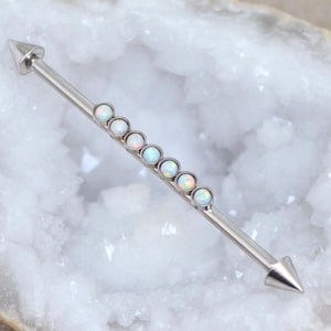 Opal Industrial Barbell - Industrial Piercing Jewelry Surgical Steel - Industrial Earring 14g
