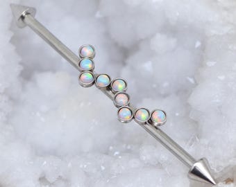Barra industrial de ópalo - Joyería industrial para piercings de acero quirúrgico - Pendiente industrial de 14 g