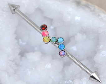 Surgical Steel Industrial Piercing 14 gauge - Industrial Barbell Opal - Scaffold Piercing - Industrial Earring 14g - Industrial Jewelry