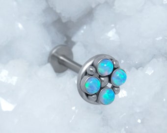 Lippenpiercing Schmuck chirurgischem Stahl - Labret Piercing intern mit Gewinde - Medusa Flat Back Ohrring - Monroe Bolzen mit Opal Steinen