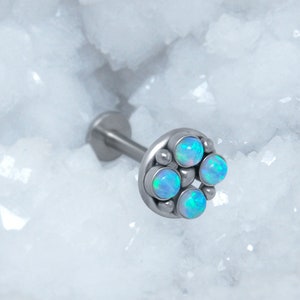 Lippenpiercing Schmuck chirurgischem Stahl - Labret Piercing intern mit Gewinde - Medusa Flat Back Ohrring - Monroe Bolzen mit Opal Steinen