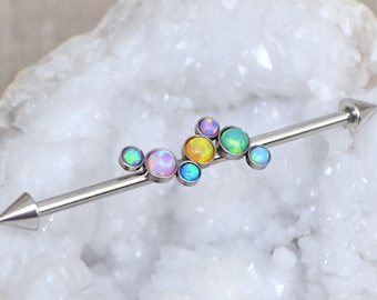 Industrial Barbell Opal - Scaffold Piercing - Surgical Steel Industrial Piercing with Opal - Scaffold Earring 14 gauge - Industrial Jewelry