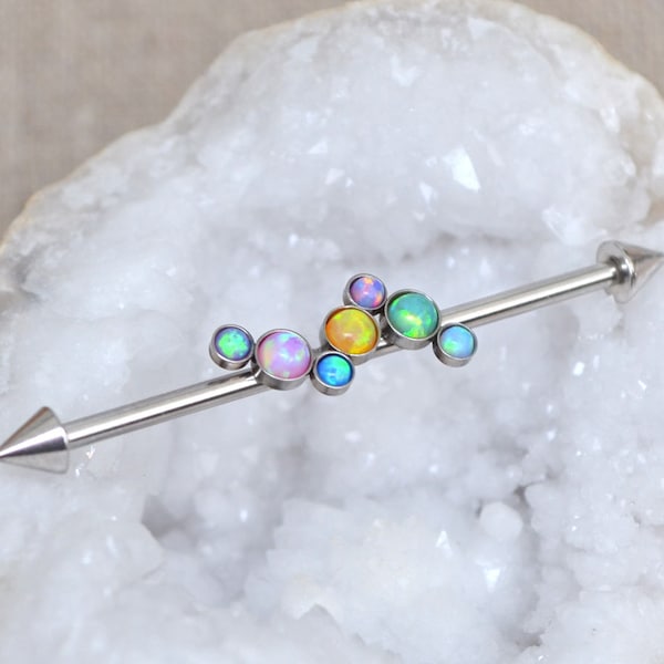 Industrial Barbell Opal - Scaffold Piercing - Surgical Steel Industrial Piercing with Opal - Scaffold Earring 14 gauge - Industrial Jewelry