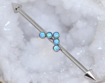 Pendiente industrial de ópalo - Piercing tipo andamio - Barra industrial de acero quirúrgico - Joyería industrial para piercings - Joyería industrial de 14 g