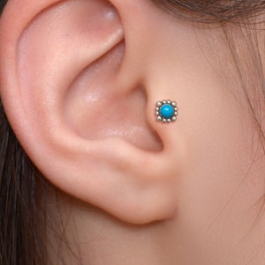 Tragus Stud - Cartilage Earring Surgical Steel - Helix Labret with Turquoise Stone - Internally Threaded Labret Stud for Conch Piercing