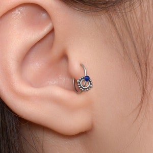 Tragus Hoop - Surgical Steel Cartilage Clicker - Helix Piercing Jewelry - Rook Ring Lapis Lazuli - Clicker Earring for Conch Piercing