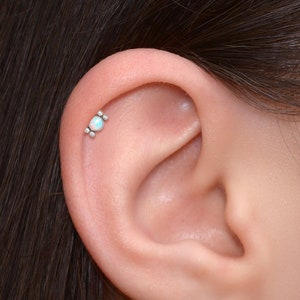 Helix Earring - Internally Threaded Labret for Tragus Piercing - Cartilage Jewelry Surgical Steel - Conch Stud Opal - Body Piercing