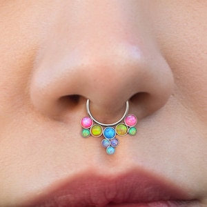 Argola de Septo - Anel de Septo Opala 16g - Daith Jewelry Aço Cirúrgico - Piercing de Septo - Daith Piercing Jewelry - Septum Clicker
