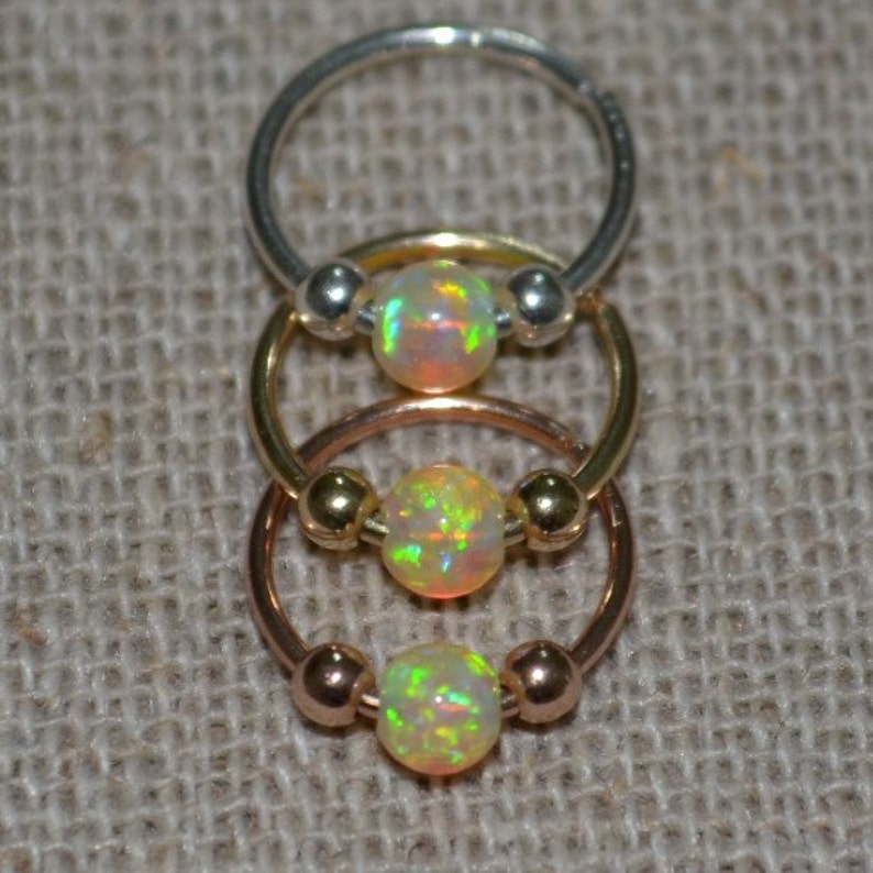 Gold Nose Ring Hoop Nose Stud 3mm Opal Tragus Earring Hoop - Etsy