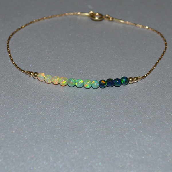 Opal Bracelet, Tiny Opal Dot Bracelet, simple dainty coin/circle gold bracelet, minimalist horizontal bar bracelet, opal jewelry