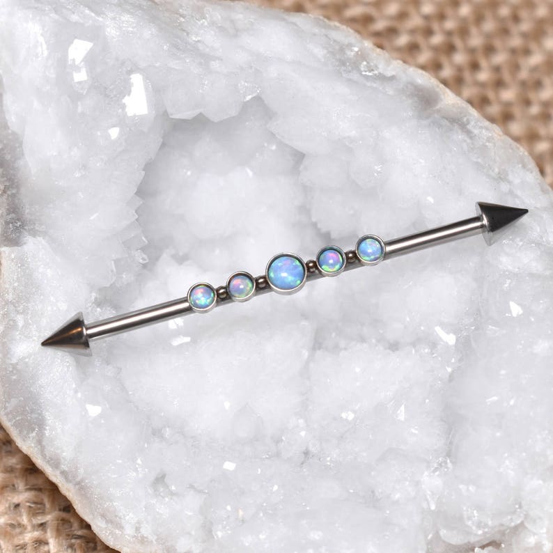 Fluorite Crystal Industrial Barbell Piercing Upper Double Ear