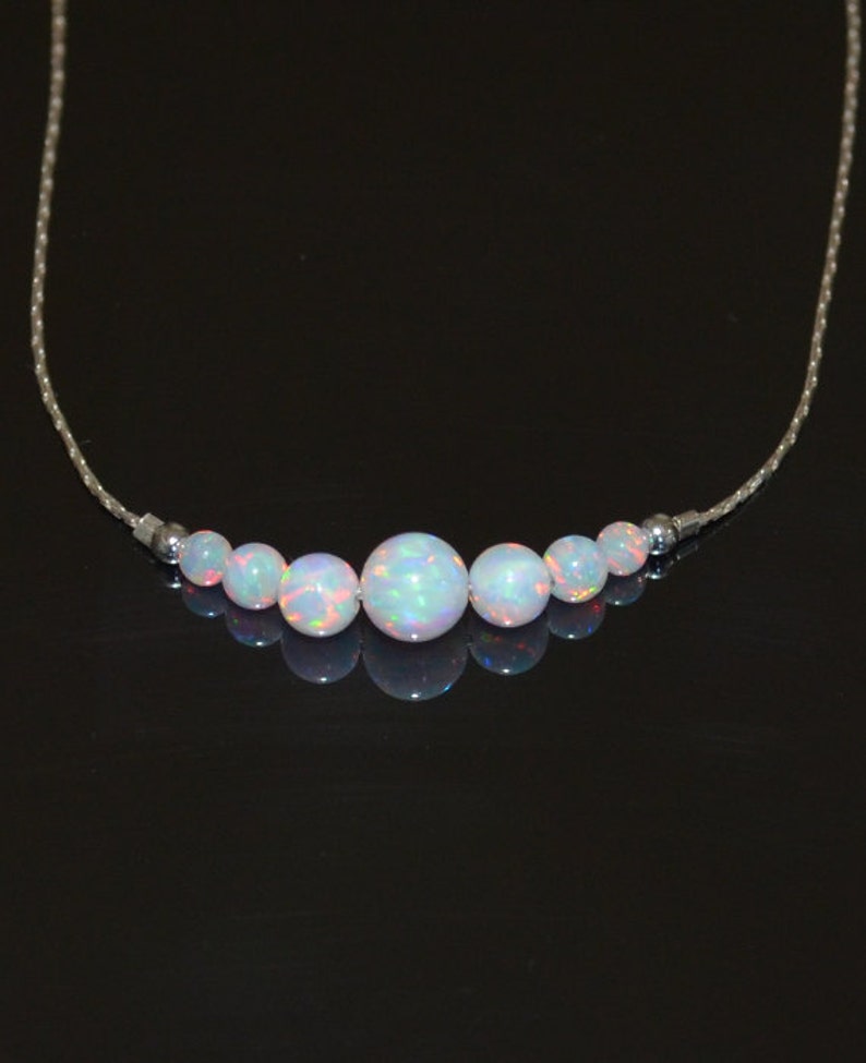 Opal Necklace Tiny Dot Necklace Small Opal Ball Silver Etsy