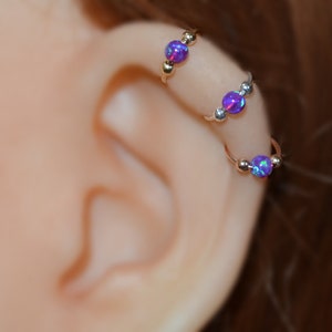 Nose Ring Hoop - Silver Nose Stud - Helix Piercing - Tragus Jewelry - Cartilage Earring - Septum 20g - Rook Earring - 3mm Opal Nose Piercing