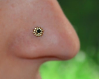 Nose Stud 2mm Onyx - Gold Nose Hoop - Helix Earring - Tragus Stud - Cartilage Earring - Nose Ring - Daith Piercing - Tragus Earring 18g