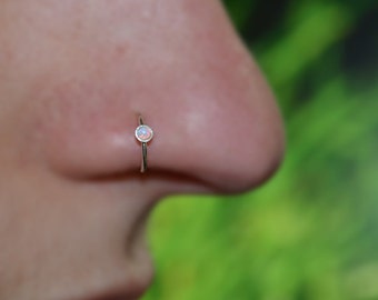 Nose Ring Hoop - Silver Nose Stud - Helix Piercing - Tragus Jewelry - Cartilage Earring - Septum 18g - Rook Earring - 2mm Opal Nose Piercing