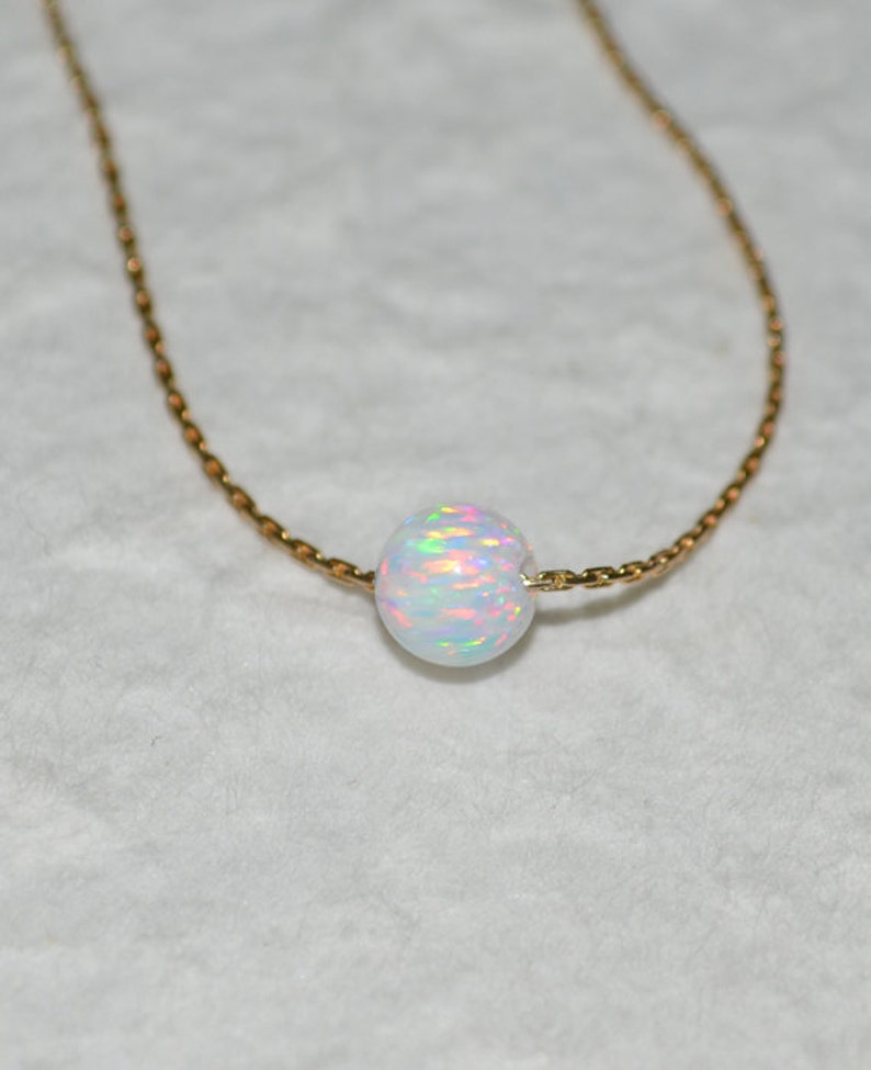 Opal Necklace Tiny Dot Necklace Small Opal Ball Gold Etsy UK