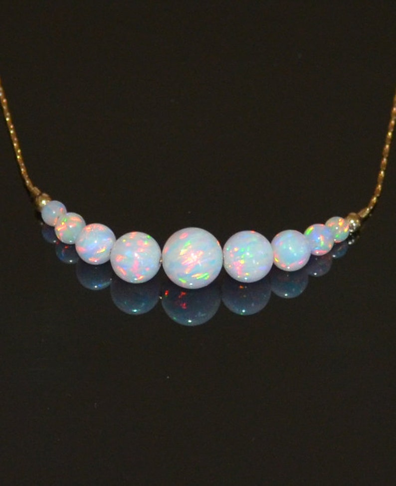 Opal Necklace Tiny Dot Necklace Small Opal Ball Gold Etsy