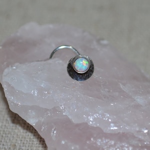 White Opal Nose Stud - Silver Nose Ring 18 gauge - Tragus Earring - Cartilage Earring - Forward Helix Earring - Nose Screw - Nose Piercing