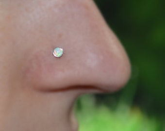 Nose Stud White Opal - Silver Nose Hoop - Helix Earring - Tragus Stud - Cartilage Earring - Nose Ring - Daith Piercing - Tragus Earring 20g