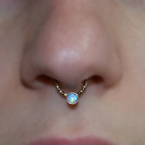 Septum Ring 16g - Gold Nose Piercing - 3mm Opal Septum Piercing - Tragus Ring - Helix Hoop - Cartilage Ring - Rook - Septum Jewelry 16g