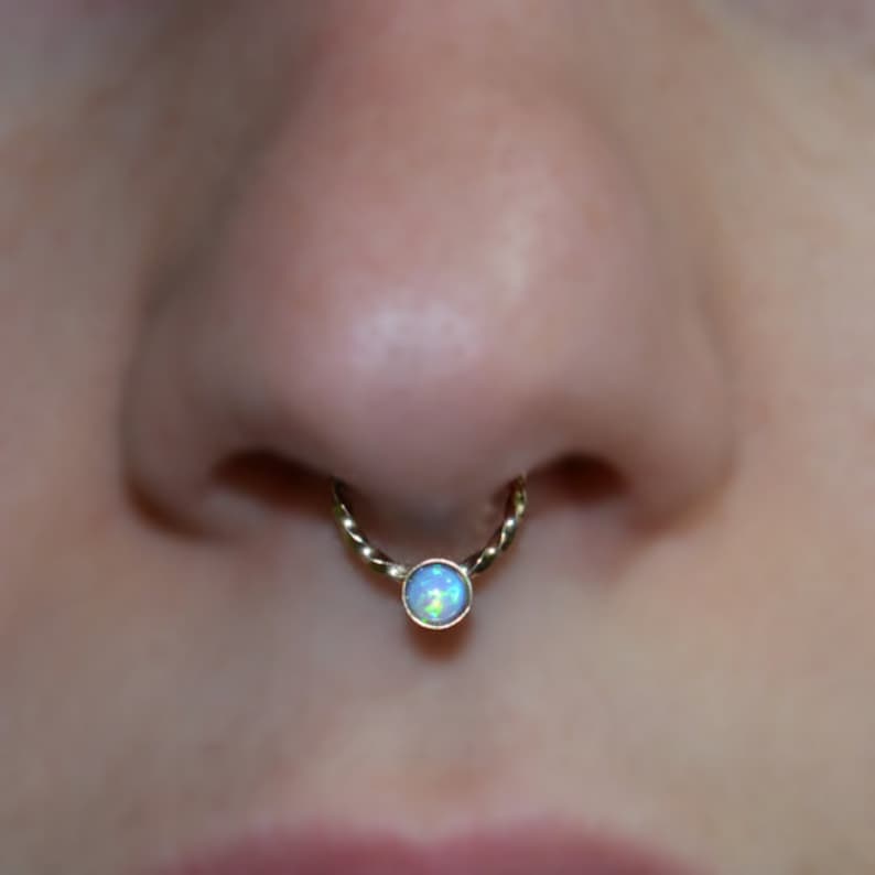Septum Ring 16g Gold Nose Piercing 3mm Opal Septum Etsy