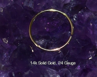 Small Nose Ring - Solid Gold Nose Hoop - Tragus Earring - Cartilage Hoop - Forward Helix Earring - Septum Ring - Nose Piercing 24 gauge