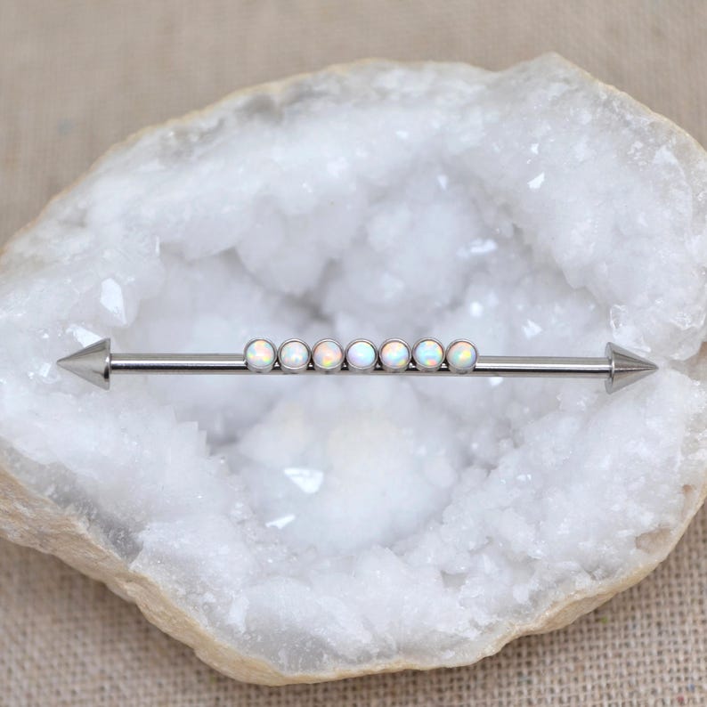 Opal Industrial Barbell Industrial Earring 14g Industrial Piercing Jewelry Surgical Steel