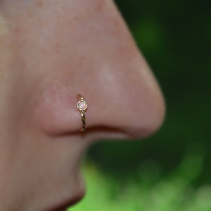 Nose Ring Hoop - Gold Nose Stud - Helix Piercing - Tragus Jewelry - Cartilage Earring - Septum 16g - Rook Earring - White Opal Nose Piercing