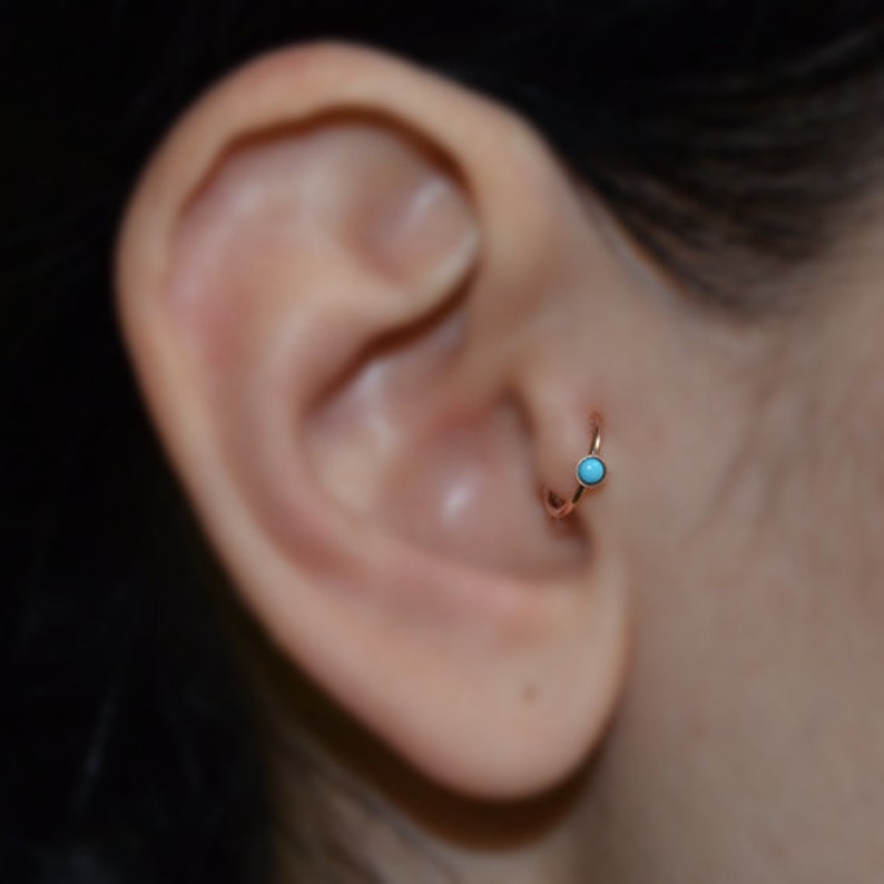 Turquoise Tragus Earring - Gold Nose Ring - Rook Earring - Cartilage Hoop - Forward Helix Earring - Septum Ring - Tragus Piercing 18 gauge 