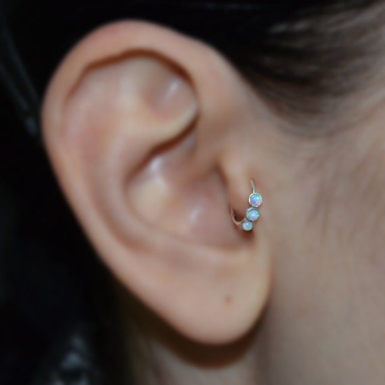 Silver Tragus Earring 2mm Blue Opal - Rook Earring - Nose Ring Stud - Cartilage Earring - Daith Piercing - Helix Jewelry - Septum Piercing 