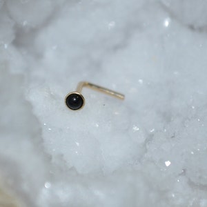 2mm Onyx Nose Stud - Gold Nose Ring 16 gauge - Tragus Earring - Cartilage Earring - Forward Helix Earring - Nose Screw - Nose Piercing