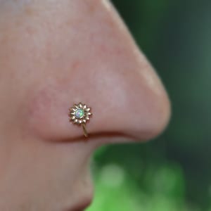 Gold 6mm Flower Nose Ring 16g - Tragus Ring Opal - Forward Helix Earring - Cartilage Earring - Rook Jewelry - Daith Jewelry - Conch Earring