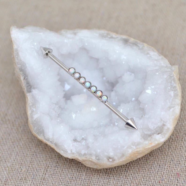 Opal Industrial Barbell Industrial Earring 14g Industrial Piercing Jewelry Surgical Steel