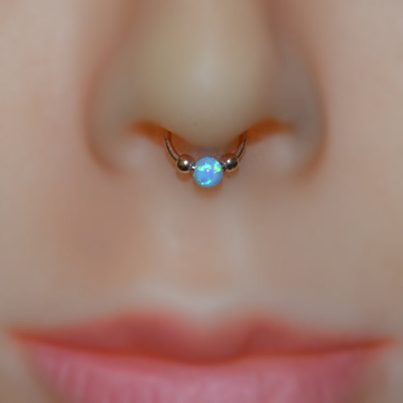 3mm Opal Nose Ring Gold Nose Hoop Tragus Earring Cartilage Hoop Forward Helix Earring Septum Ring Nose Piercing 20 gauge image 3