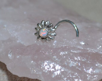 Opal Flower Nose Stud - Silver Nose Ring Stud - Rook Earring - Cartilage Stud - Tragus Stud - Nose Screw - Helix Stud - Nose Piercing 20g