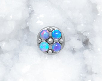 Surgical Steel Dermal Top Jewelry - Dermal Body Piercing Jewelry - Dermal Piercing with Opal Stones - Internally Threaded Microdermal