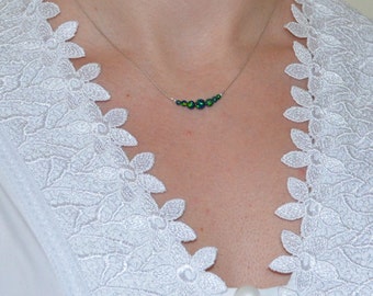 Elegant Blue Green Opal Necklace, Opal Jewelry, opal bead necklace, opal Silver necklace, simple tiny dot/ball horizontal bar necklace