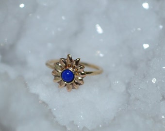 Lapis Nose Ring - Gold 6mm Flower Nose Hoop - Tragus Earring - Cartilage Hoop - Forward Helix Earring - Septum Ring - Nose Piercing 20 gauge