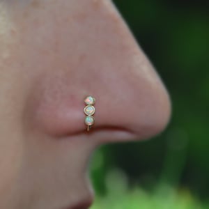 Gold Nose Ring Hoop - Nose Stud - White 2mm Opal Tragus Earring Hoop - Cartilage Hoop Earring - Daith Earring - 20g Rook - Conch Piercing