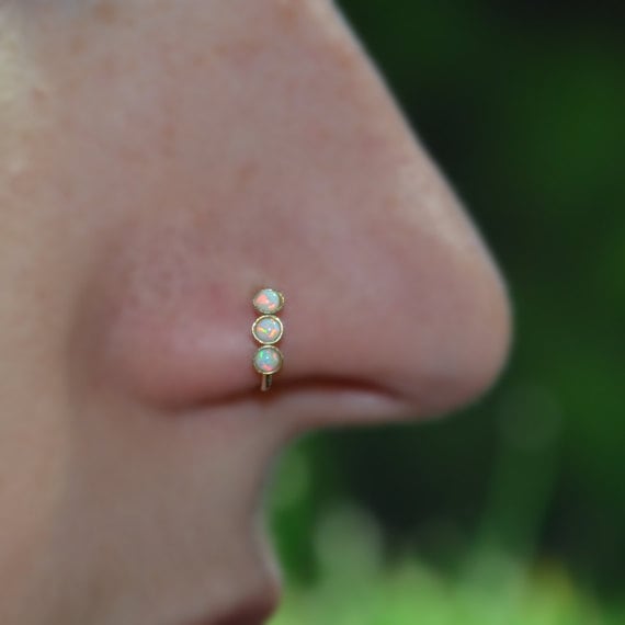 9ct Solid Yellow Gold Triple Opal Helix Nose Ring By jewellerybox |  notonthehighstreet.com