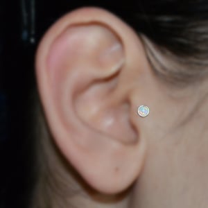 Silver 3mm White Opal Tragus Earring Stud 20 gauge - Nose Ring - Nose Stud - Cartilage Earring Stud - Helix Piercing - Helix Earring