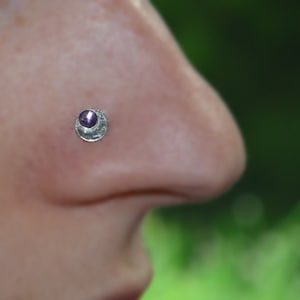 3mm Amethyst Nose Stud 20g - Silver Nose Ring - Tragus Earring Stud - Helix Stud - Cartilage Stud - Tragus Stud - Nose Screw 20g