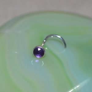 3mm Amethyst Nose Stud Silver Nose Ring 20 gauge Tragus Earring Cartilage Earring Forward Helix Earring Nose Screw Nose Piercing image 1