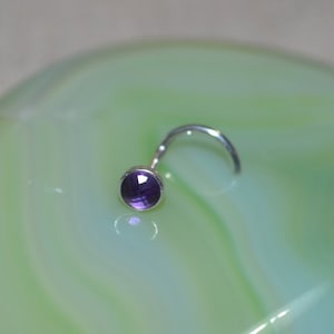 3mm Amethyst Nose Stud - Silver Nose Ring 20 gauge - Tragus Earring - Cartilage Earring - Forward Helix Earring - Nose Screw - Nose Piercing