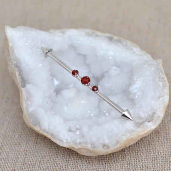 Garnet Industrial Barbell - Scaffold Piercing - Scaffold Earring - Industrial Jewelry Surgical Steel 14 gauge