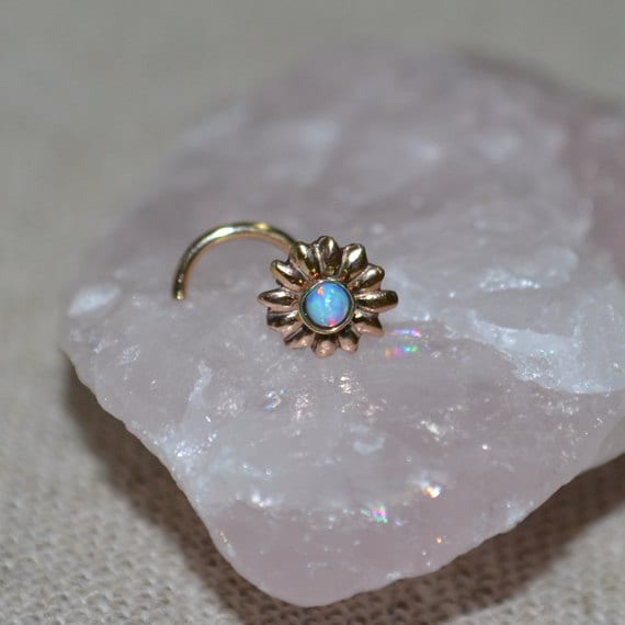 Opal Nose Stud - Gold Flower Nose Ring 16 gauge - Tragus Earring - Cartilage Earring - Forward Helix Earring - Nose Screw - Nose Piercing
