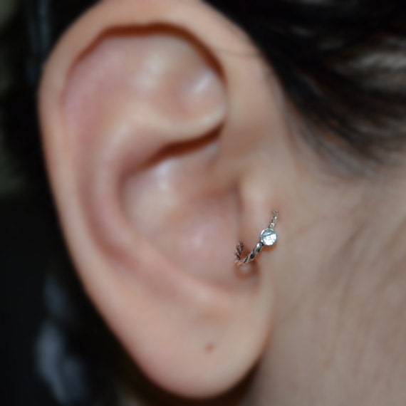 Tragus Earring 20g Silver Nose Ring Clear CZ Tragus Hoop Forward