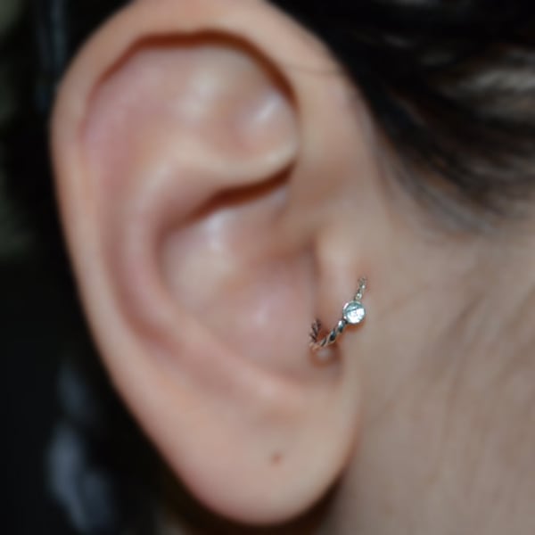 Tragus Earring 20g - Silver Nose Ring - Clear CZ Tragus Hoop - Forward Helix Earring - Cartilage Earring - Rook Piercing - Conch Earring